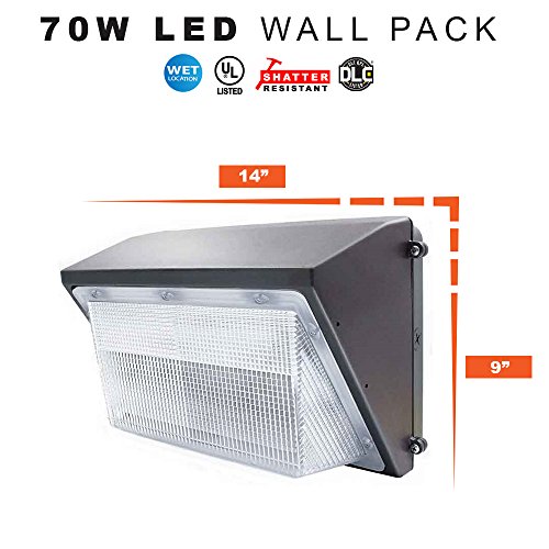 LED Wall Pack Security Light, 70 Watts Replaces 250MH – 6800 Lumens, 5000K, Commercial Grade, UL & DLC