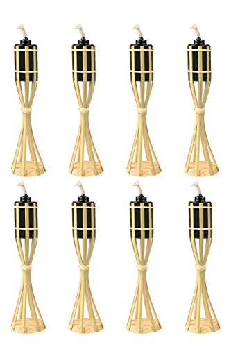 Bamboo Tiki Torches – 8 Pack – Metal Oil Canister – 14in High, 6oz. Capacity – Sturdy Table Torch by Kaya Collection