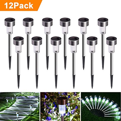 SUNNEST 12 Pack Solar Powered Garden Lights Outdoor, LED Solar Garden Lights, Stainless Steel Solar Landscape Lighting for Garden/Lawn/Patio/Yard/Walkway/Driveway