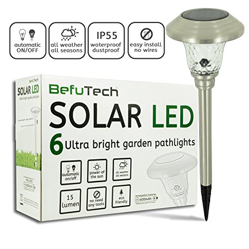 BefuTech Outdoor Solar Path Lights 6-Pack for Garden, Patio, Lawn, Pathways, Backyard, Yard | Outside Solar Lights at Driveway or Sidewalk