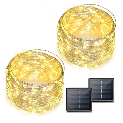 Binval Solar String Lights, 72ft 200Led, Copper Wire Led String Lights Ambiance Lighting for Patio, Lawn, Garden, Landscape, Home, Wedding, Christmas Party, Xmas Tree, Waterproof (Warm White, 2-Pack)