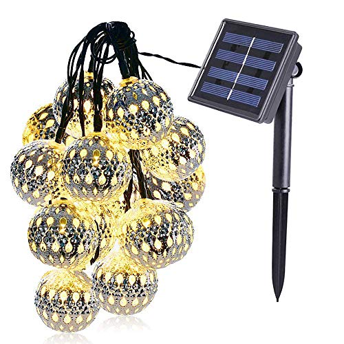 dephen LED Solar String Lights, Warm White, 20 Globe Moroccan Balls, 15ft LED Fairy String Lights, Solar Powered Lantern, Christmas Strand Lighting for Outdoor,Garden,Yard,Patio,Party,Home Decoration