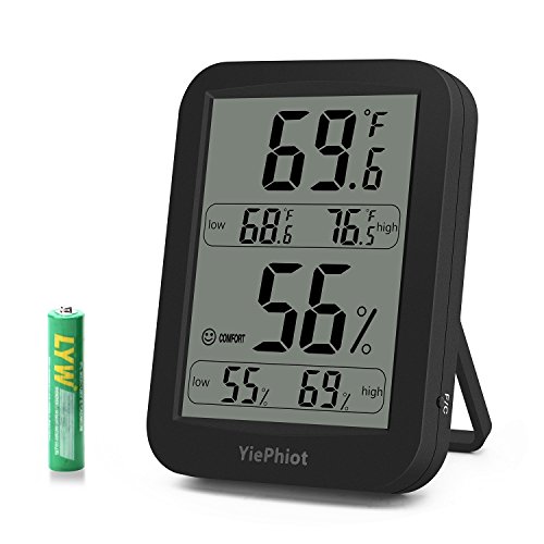 YiePhiot Digital Hygrometer Indoor Outdoor Black Thermometer Humidity Monitor Large LCD Display with Temperature Gauge Humidity Mete