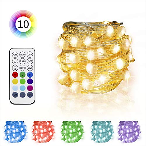 Omika RGB & Warm White Color Changing LED Fairy Lights – 16.5ft/5m Battery Powered Outdoor String Lights Waterproof – Ultra Bright Twinkle Light with Remote for Bedroom Wedding Party Xmas Decorations