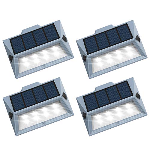 【Newest Version 8 LED】Solar Stair Step Lights Outdoor Decorative Solar Deck Lights Wireless Waterproof Lighting for Garden Wall Paths Patio Decks Auto On/Off 4 Pack