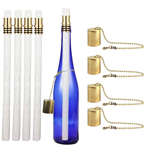 EricX Light Wine Bottle Tiki Torch Kit 4 Pack, Includes 4 Long Life Tiki Torch Wicks,Brass Tiki Torch Wick Holders and Brass Caps – Just Add Bottle for an Outdoor Wine Bottle Light