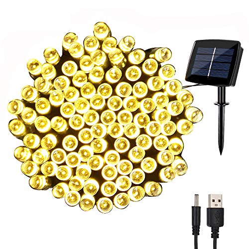 woohaha Solar Fairy String Lights Outdoor Waterproof, 72ft 200LED Updated Version 6hrs Timer Function with USB Cable Solar Powered Starry String Lights for Christmas Patio Garden Party(warmwhite)