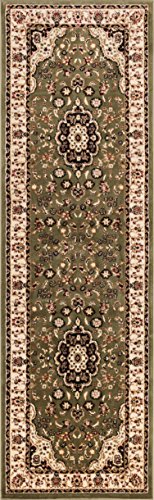 Noble Medallion Green Persian Floral Oriental Formal Traditional 3 x 10 (2’7” x 9’6” Runner) Area Rug Easy to Clean Stain Fade Resistant Shed Free Modern Contemporary Soft Living Dining Room Rug