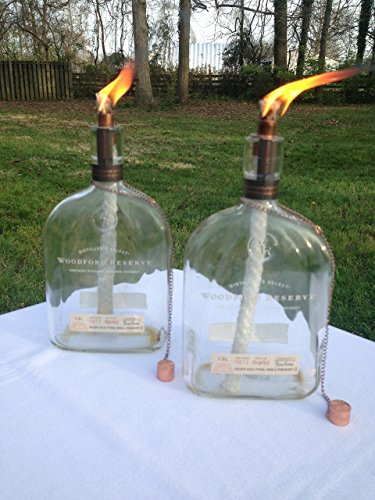 Woodford Reserve Bourbon Bottle Tiki Torch/Oil Lamp- Two – Outdoor Lighting – Garden Decor – Wine Decor