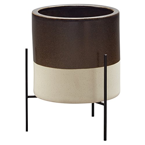 Rivet Mid-Century Ceramic Planter with Stand, 17″H, Black