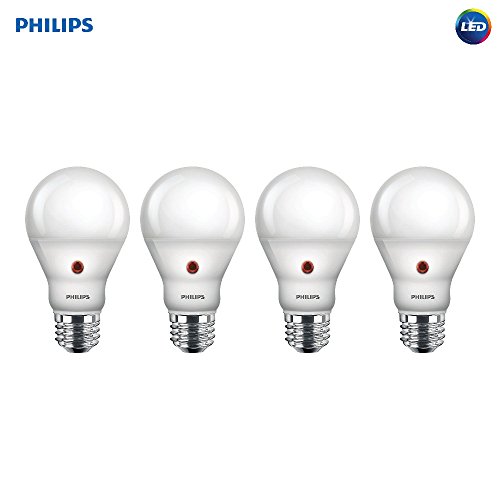Philips LED Dusk-to-Dawn A19 Frosted Light Bulb: 800-Lumen, 2700-Kelvin, 8-Watt (60-Watt Equivalent), E26 Medium Screw Base, Soft White, 4-Pack
