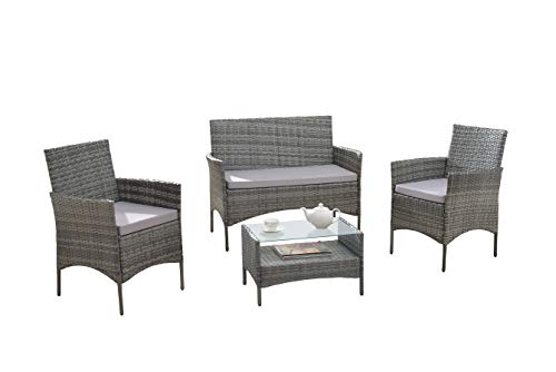 Modern Outdoor Garden, Patio 4 Piece Seat – Grey, Dark Espresso Wicker Sofa Furniture Set (Grey)