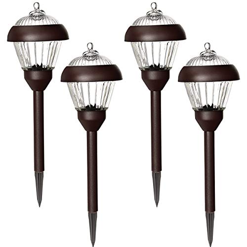 Solpex Outdoor Solar Path Lights, Glass and Powder Coated Cast Aluminum Metal, 2 Bright LEDs per Light 6 Lumens Output per LED, Easy No Wire Installation, Waterproof, Bronze
