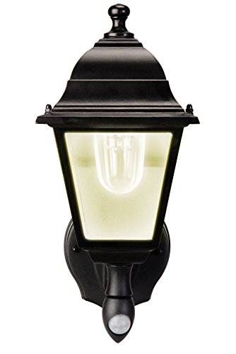 MAXSA Outdoor, Battery Powered,  LED Wall Sconce.  Motion Activated with Warm White Light, Wireless, Metal & Glass Outdoor Porch, Entrance Light, Black 43319