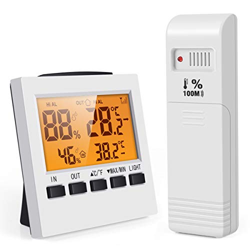 Indoor Outdoor Thermometer, Digital Hygrometer Temperature Humidity Monitor with Remote Temperature Sensor for Home Office