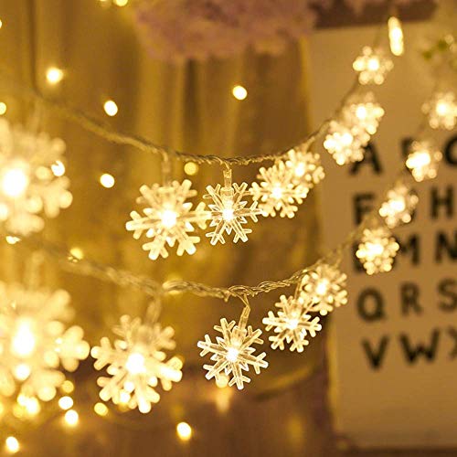 AODINI Snowflake String Lights 16 ft 40 LED Fairy Lights Battery Operated Waterproof for Xmas Garden Patio Bedroom Party Decor Indoor Outdoor Celebration Lighting, Warm White (Snowflake) (XH)