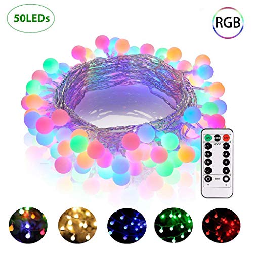 GREEMPIRE Globe String Lights, 50 LED Colored Outdoor String Lights, Battery Powered String Lights Waterproof, 18 Ft, Patio String Lights with Remote Control for Patio Garden Party Wedding Decoration