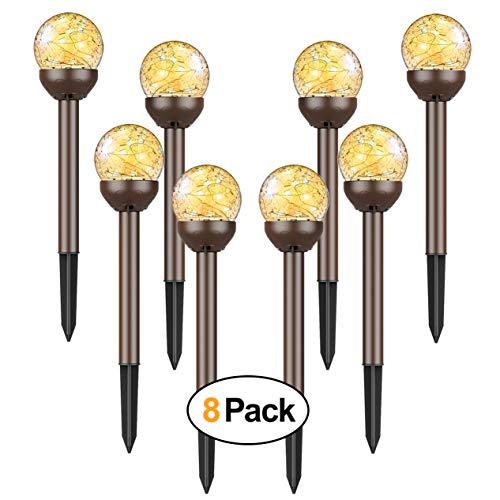 Solar Lights Outdoor, WOWLEO Cracked Glass Ball LED Outdoor Patio Lights, Landscape/Pathway Lights for Path, Patio, Weather Resistant Solar Garden Lights, Landscape Yard Lights Outdoor – 8 Packs