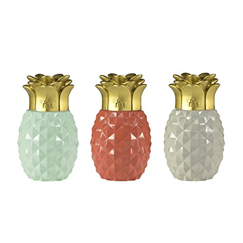 Tiki Brand 6.5-Inch Pineapple Paradise Glass Table Torch Seaside Escape; Ivory, Coral and Blue 3-Pack