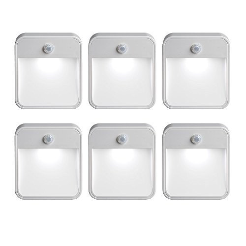 Mr Beams MB726 Stick Anywhere Battery-Powered Wireless Motion Sensor LED Night Light, White, Set of 6