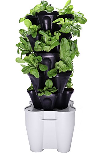 Mr. Stacky Smart Farm – Automatic Self Watering Garden – Grow Fresh Healthy Food Virtually Anywhere Year Round – Soil Hydroponic Vertical Tower Gardening System (Standard Kit, Black)