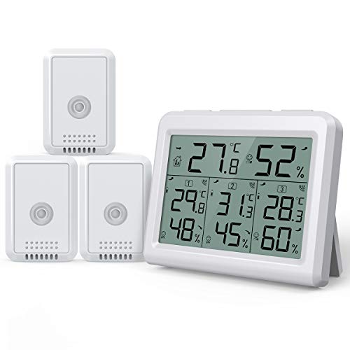 AMIR Indoor Outdoor Thermometer, 3 Channels Digital Hygrometer Thermometer with 3 Sensor, Humidity Monitor Wireless with LCD Display, Room Thermometer and Humidity Gauge for Home, Office, Baby Room