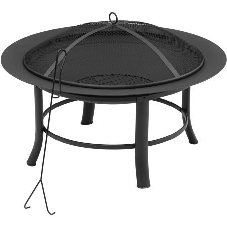 Fire Pit, 28″ Includes a Spark Guard Mesh Lid With Lid Lift