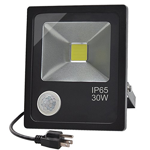 GLW 30W LED Motion Sensor Flood Light,Daylight White Lamp with Sensitive PIR, IP65 Waterproof Outdoor Lighting,110V Security Light for Backyard,Warehouse, Pool,Garage,Path, Fence