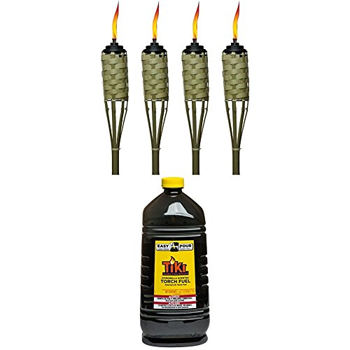 Tiki Brand 57-inch Luau Bamboo Torch – 4 Pack & 1 Gallon Citronella Torch Fuel