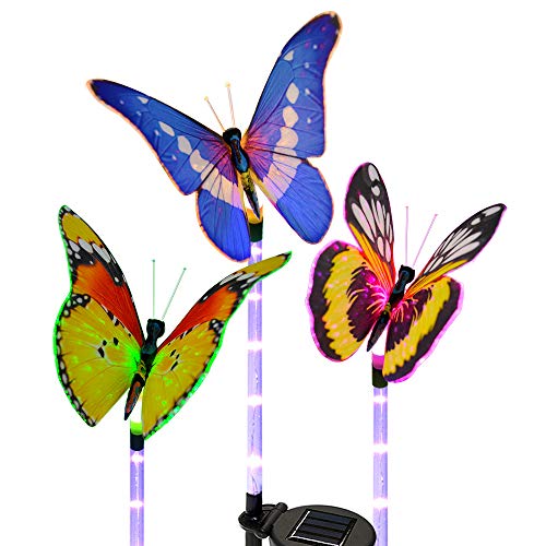 Solarmks Garden Solar Lights Outdoor Decorative,with a Purple LED Light Stakes Multi-Color Changing Fiber Optic Butterfly Garden Lights,Pack of 3