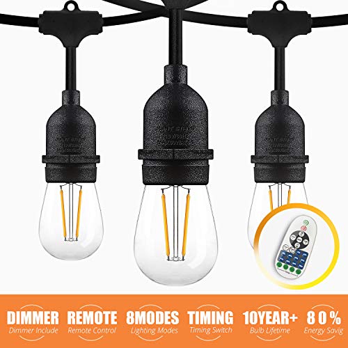 JOINT STARS Remote Control – 48ft LED Outdoor String Lights, Outside Decorative Globe Edison Bulb Hanging Lighting Light, for Patio, Deck, Garden, Backyard, Porch, Dimmer Black