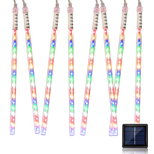 Lalapao Outdoor Christmas String Lights Solar Powered LED Meteor Shower Rain Lights Falling Raindrop Light 10 Tubes 360 LED Cascading Fairy Lights for Xmas Tree Garden Wedding Party Decor(Multi-color)