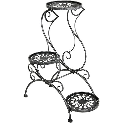 Sunnydaze 3-Tier Victorian Metal Plant Stand, Indoor/Outdoor Flower Pot Holder, 31 Inch Tall, Black