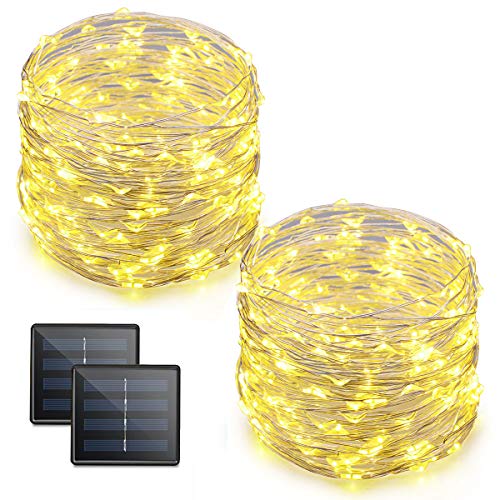 Vmanoo LED String Lights 72 Feet 200 LED Solar Powered Copper Wire Starry Rope Xmas Lights Indoor Outdoor Lighting for Home Garden Party Path Lawn Wedding Christmas DIY Decoration 2-Pack (Warm White)