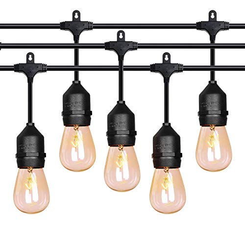 FrenchMay Outdoor String Lights (48ft) with 24 Bulbs – Heavy Duty Market Patio Cafe Pergola Rope String Backyard Lights Pro Weatherproof Commercial Quality Lights 18 Sockets (Commercial Quality)