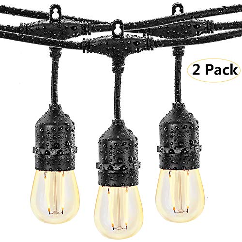 Joddge Outdoor String Lights LED 2 Pack 48ft 15 Sockets 32 Bulbs (2 Spare Bulbs and Zip Ties) for Patio Garden Yard Deck Cafe Weatherproof Commercial Grade [UL Listed]