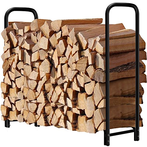 4ft Outdoor Firewood Log Rack for Fireplace Heavy Duty Wood Stacking Holder for Patio Deck Metal Kindling Logs Storage Stand Steel Tubular Wood Pile Racks Outside Fire place Tools Accessories Black