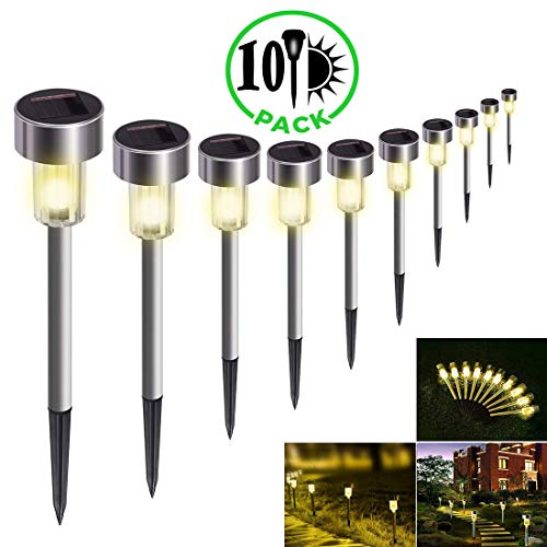 Solar Lights Outdoor Garden Led Solar Pathway Lights Stainless Steel Solar Yard Lights Warm White Solar Outdoor Driveway Lights Waterproof Solar Path Lights Bright Landscape for Pathway Lawn/Walkway