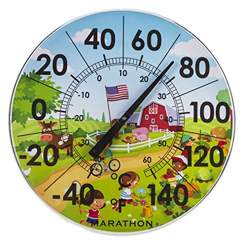 Marathon Housewares BA030002US 12″ Indoor/Outdoor Dial Thermometer- Barn Scene