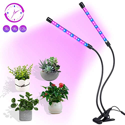 ALJ Plant Grow Light 2.0 USB on Desk, 18W Growing Lamp for Indoor Greenhouse with Timer 3/9/12Hr, 360° Rotation Full Spectrum LED 54 Bulb for Succulent Plants (2-Heads)