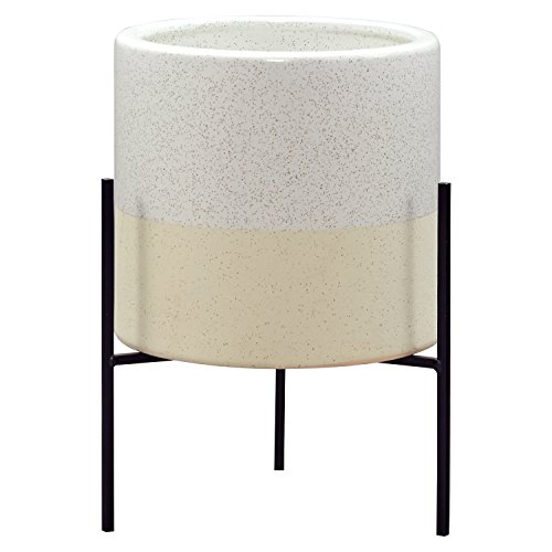 Rivet Mid-Century Ceramic Planter with Stand, 14″H, White