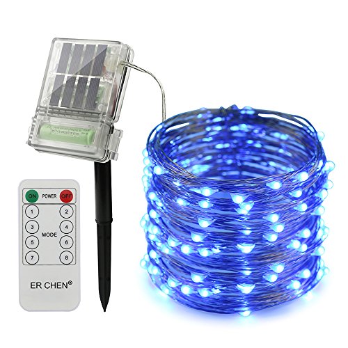 ErChen Solar Powered Led String Lights with Backup Battery Power and Remote Control, 66FT 200 Leds Copper Wire 8 modes Decorative Fairy Lights for Outdoor Christmas Garden Patio yard (Blue)