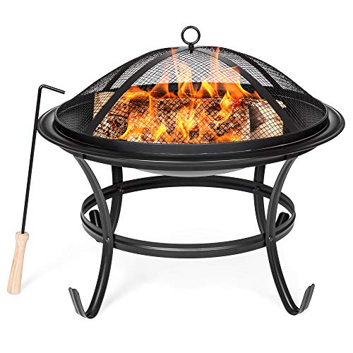 Best Choice Products 22in Outdoor Patio Steel BBQ Grill Fire Pit Bowl for Backyard, Camping, Picnic, Bonfire, Garden w/Spark Screen Cover, Log Grate, Poker – Black