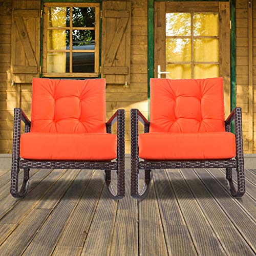 SUNCROWN Outdoor Patio Rocking Chair (1 Piece) All-Weather Wicker Furniture Vibrant Orange Seat with Thick, Washable Cushions | Backyard, Pool, Porch | Smooth Gliding Rocker with Improved Stability