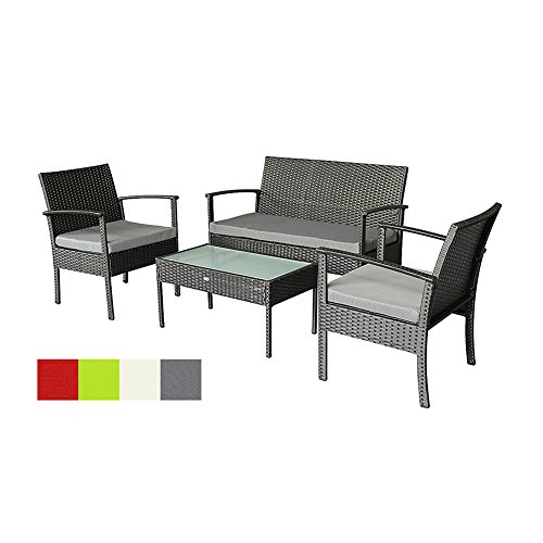 Oakside Small Patio Furniture Set Outdoor Wicker Porch Furniture Loveseat and Chairs with Extra Cushion Covers for Replacement (Grey)