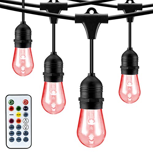 Mpow RGB Outdoor String Lights, Color and Brightness Adjustable, 49Ft String Lights with 24 Sockets, Waterproof Commercial Grade Heavy Duty String Light for Patio Porch Garden Café