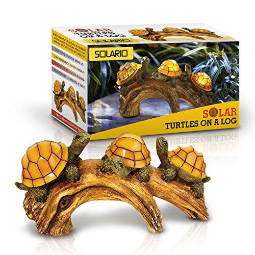 Solar Powered Turtles on Log Decoration- Ultra Durable Polyresin- Intricate Detailing- Wireless Outdoor Accent Lighting- Best Decor Ornaments for Garden/ Yard/ Water Feature