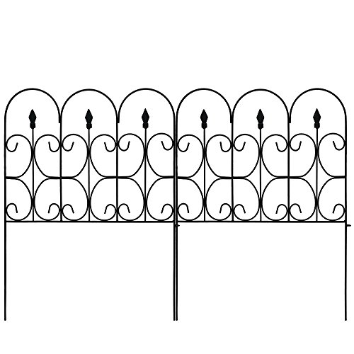 Amagabeli Decorative Garden Fence 32in x 10ft Outdoor Coated Metal Rustproof Landscape Wrought Iron Wire Border Folding Patio Fences Flower Bed Fencing Barrier Section Panels Decor Picket Edge Black