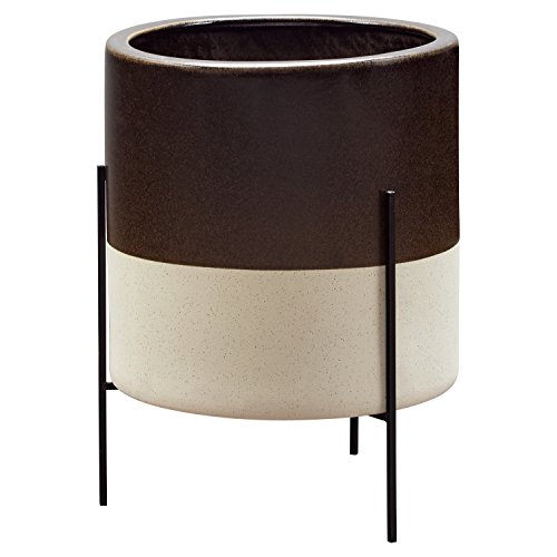 Rivet Mid-Century Ceramic Planter with Stand, 18.9″H, Black