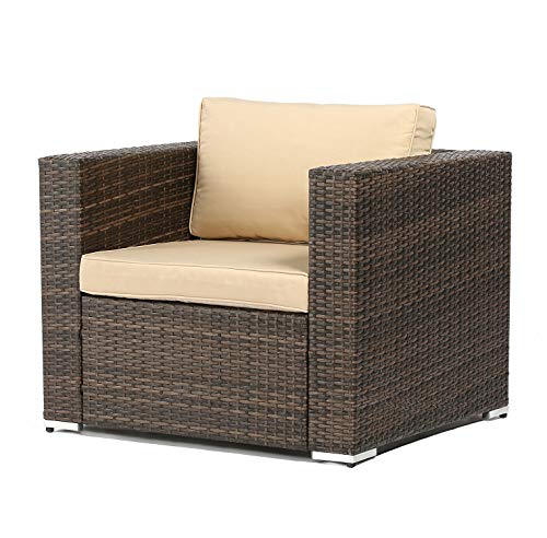 SUNCROWN Outdoor Furniture All Weather Brown Checkered Wicker Sofa Chair | Additional Chair for 6-Piece Sets | Patio, Backyard, Pool